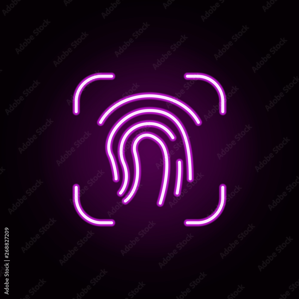 Poster fingerprint, scan neon icon. elements of security set. simple icon for websites, web design, mobile 