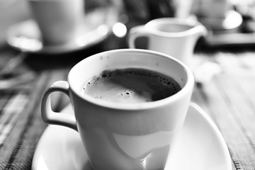 morning coffee cup / breakfast concept cheerfulness happiness drink in a cup