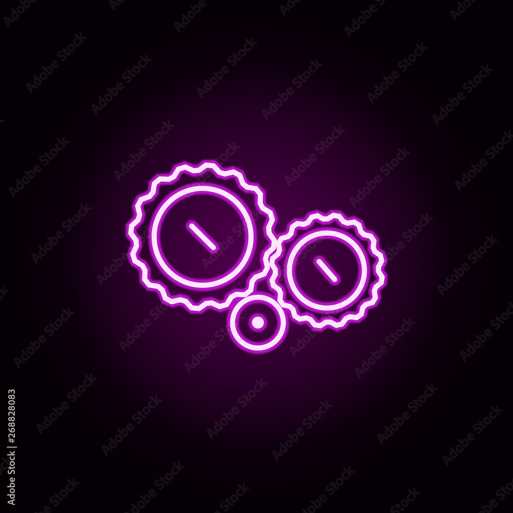 Poster clock gears neon icon. elements of speedometer set. simple icon for websites, web design, mobile app