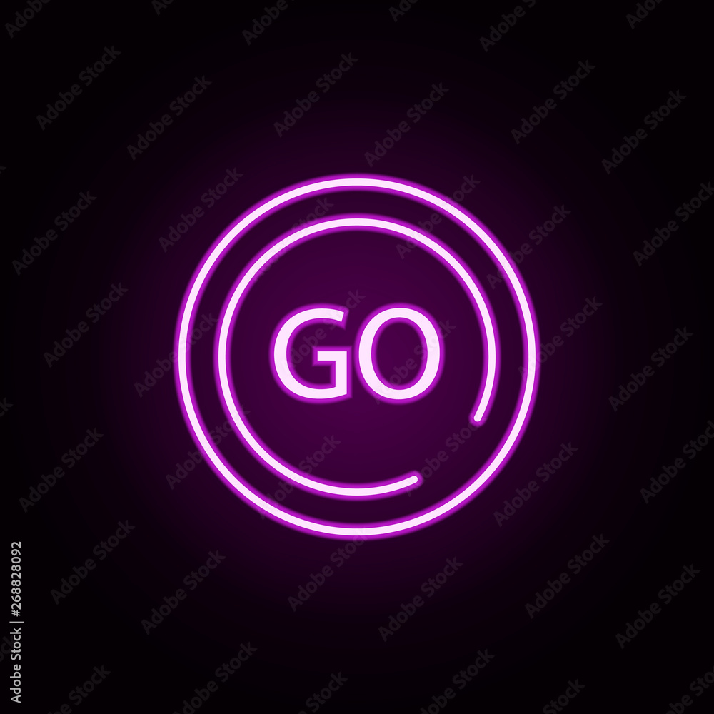 Poster go button neon icon. elements of speedometer set. simple icon for websites, web design, mobile app, 