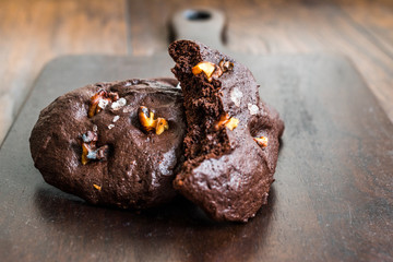 Salted Brownie Cookies with Roasted Walnut Pieces.