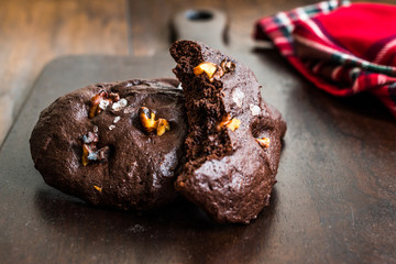 Salted Brownie Cookies with Roasted Walnut Pieces.