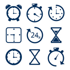 Time and clock line icons. Alarm and timer vector linear icon set. Isolated icon collection on white background. 