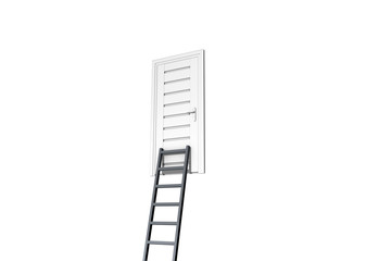 Ladder and Closed Door on White