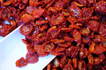 Sundried tomatoes in bulk at an Italian farmers market