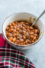 Homemade Barbecue Baked Beans in Porcelain Bowl.