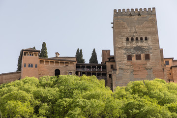 Views of the Alhambra from the other side of the valley, in the Albaicín neighborhood in Granada, Spain