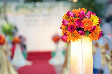 Beautiful Flowers bouquet decorate in wedding ceremony