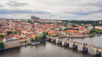 Naklejka na ściany i meble Cityscape of Prague, the capital of Czheh Republic, Aerial view
