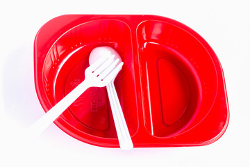 Waste plastic boxes containing food for recycling to conserve the environment.