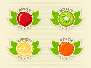 Fruit logo set lemon, kiwi, apple, peach