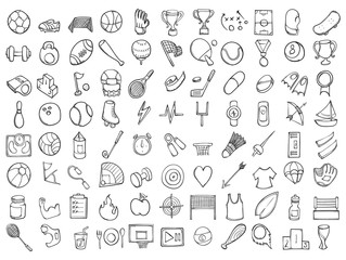 Set of Sport icons Drawing illustration Hand drawn doodle Sketch line vector eps10