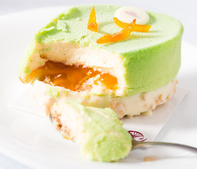 tasty pistachio cake with caramel cream