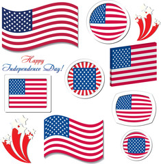 Set of USA independence day celebration button icons