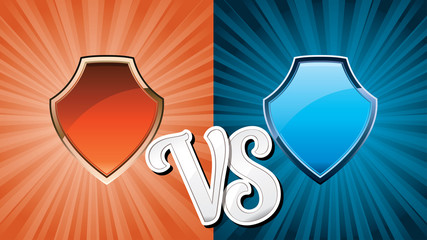 Background with red and blue team shields versus