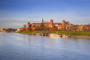 The Royal Wawel Castle in Krakow at Vistula river, Poland