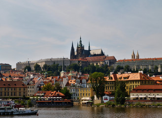 view over the river Vlatava along the Charles Bridge to the Lesser Side of Prague