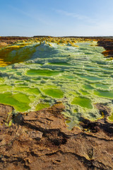 Acid ponds in Dallol site in the Danakil Depression in Ethiopia, Africa
