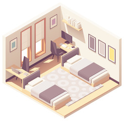 Vector isometric dormitory or dorm room