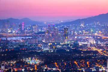 Fototapeta na wymiar Seoul City and downtown at Night, South Korea