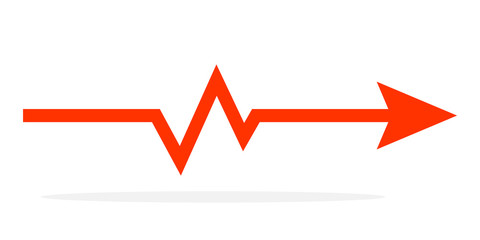 Red Arrow with Heartbeat icon. Vector illustration.
