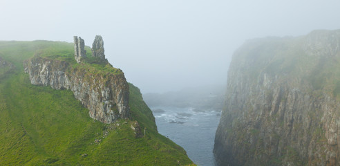 Dunseverick Castle. Portbraddan Village. Causeway Coastal Route. Antrim County, Northern Ireland,...