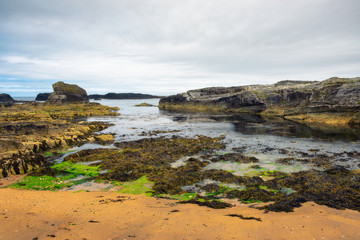 Fototapeta na wymiar Dramatic landscape of the Ballintoy Harbor shoreline in Northern Ireland