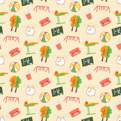 Beige School seamless pattern for kids. Print design. Vector Illustration.