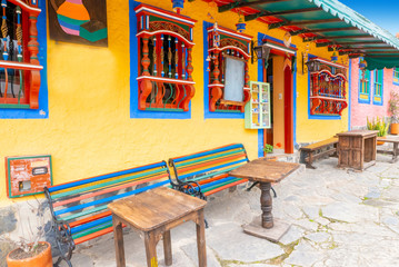 Fototapeta na wymiar Colombia colorful traditional typical Colombian house