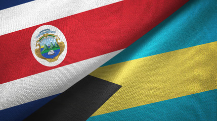 Costa Rica and Bahamas two flags textile cloth, fabric texture 