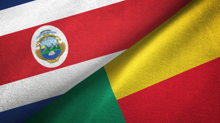 Fototapeta premium Costa Rica and Benin two flags textile cloth, fabric texture 