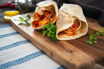bacon chicken wrap - meat of bacon fume cooked