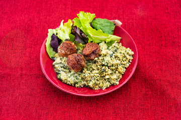 beef meatball and herbs cooked vegetables