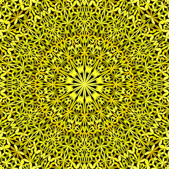 Yellow floral kaleidoscope mandala wallpaper design - geometric abstract vector yoga background illustration