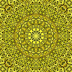 Yellow floral kaleidoscope mandala wallpaper design - geometric abstract vector yoga background illustration