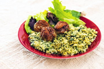 beef meatball and herbs cooked vegetables