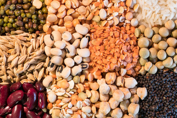 Mixed seeds, peas and pulses background