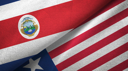 Costa Rica and Liberia two flags textile cloth, fabric texture