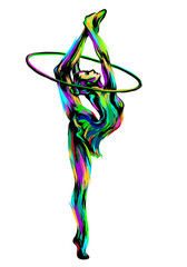 Abstract multicolored sketch of a young girl with a hoop engaged in sports art gymnastics.