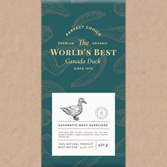 Worlds Best Poultry Abstract Vector Craft Paper Vintage Cover Layout. Premium Meat Packaging Design Label. Hand Drawn Duck, Steak, Sausage, Wings and Legs Sketch Pattern Background.