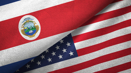 Costa Rica and United States two flags textile cloth, fabric texture