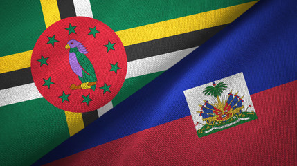 Dominica and Haiti two flags textile cloth, fabric texture