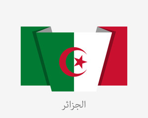 Flag of Algeria. Flat Icon Waving Flag with Country Name on White