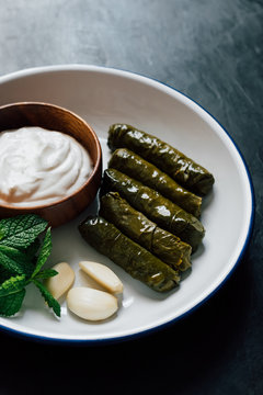 Stuffed vine leaves with rice and spice