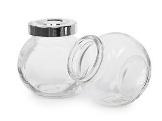 Two small empty glass jars isolated