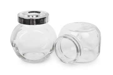 Two small empty glass jars isolated