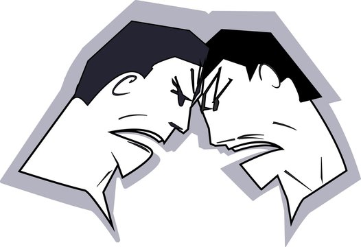 Two people,enemies or adversaries,yelling at each other.conflict situation at work,business,at home.rage,anger and hatred on his face.vector image