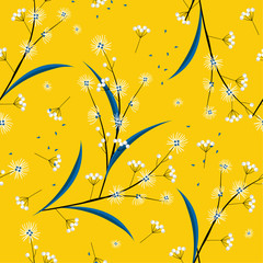 Bright and fresh Seamless pattern in vector modern  Minimal line and geometric flowers blowing in the wind design for fashion,fabric,web,wallpaper, and all prints