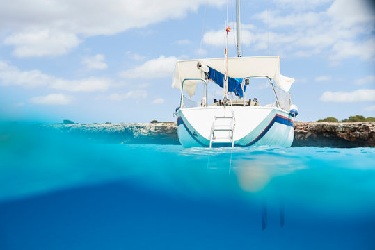 Sailing boat moored at the coast.