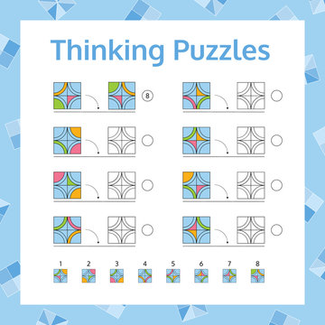 Thinking Puzzles Educational Game Set.  Logical Thinking Skills Game. Vector illustration.